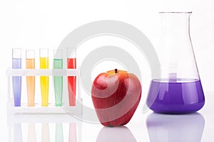 Fruit close chemical test tubes. Genetic