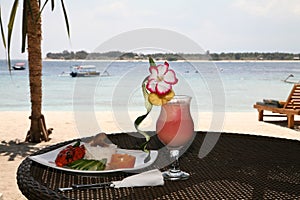 Fruit cocktail on a beach