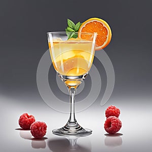 Fruit cocktail in a glass decorated with orange and malaya