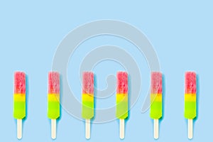 Fruit colorful Ice cream /ice cream stick on pastel pink background, Soda and Strawberry and Lemon Ice cream