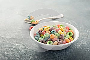 Fruit colorful sweet cereals in a bowl