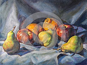 Fruit composition painted with oil paint