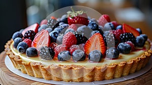 fruit custard tart, delightful dessert with creamy custard, fresh fruits, and buttery tart shell, perfect for all