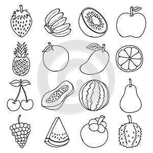 Fruit Doodle vector icon set. Drawing sketch illustration hand drawn line eps10