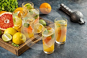 Fruit drinks lemonade ice Cocktail glasses mint leaves