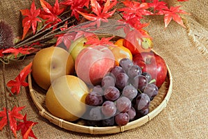 Fruit of fall, assorted and Japanese sweet potatos