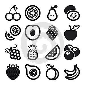 Fruit flat icons. Black