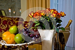 Fruit, flowers and wine