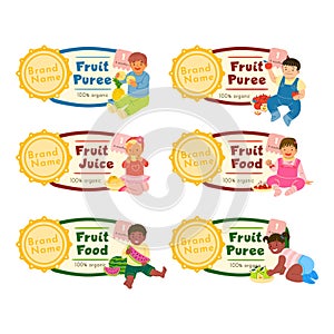 Fruit food label flat vector illustrations set