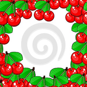 Fruit frame. Pattern: cherry berry. Vector illustration.