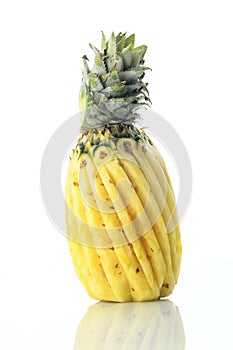 Fruit: Fresh Peeled Pineapple Isolated on White Background