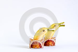 Fruit, fruit with dolphins, playing with fruit