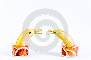 Fruit, fruit with dolphins, playing with fruit