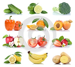 Fruit fruits and vegetables collection isolated apple orange lemon colors tomatoes