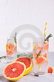 Fruit and herb infused water. Cold refreshing vitamin detox water.