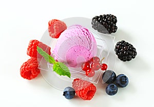 Fruit ice cream with fresh mixed berries