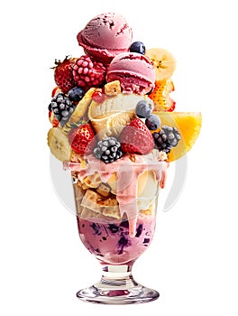 Fruit Ice Cream isolated on transparent background, summer food concept, generative ai