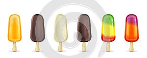 Fruit ice cream lolly on stick fruity popsicle set