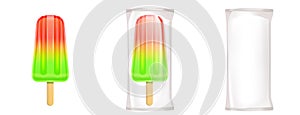Fruit ice cream in package, popsicle on stick