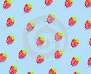 Fruit Ice cream pattern/ice cream stick on pastel pink background, Soda and Strawberry and Lemon Ice cream