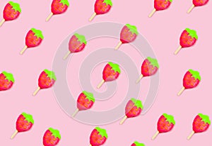 Fruit  Ice cream pattern/ice cream stick on pastel pink background, Soda and Strawberry and Lemon Ice cream