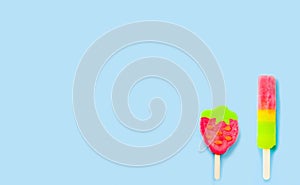 Fruit Ice cream pattern/ice cream stick on pastel pink background, Soda and Strawberry and Lemon Ice cream