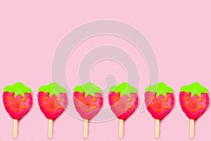 Fruit Ice cream pattern/ice cream stick on pastel pink background, Soda and Strawberry and Lemon Ice cream