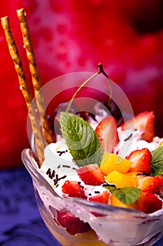 Fruit and ice cream sundae