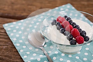 Fruit ice cream on wooden table