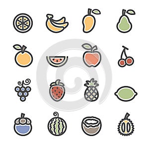 Fruit icon set, flat line version, vector eps10