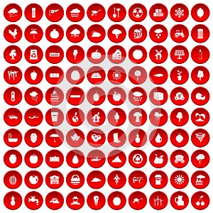 100 fruit icons set red