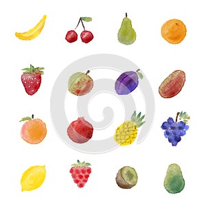 Fruit icons watercolor set