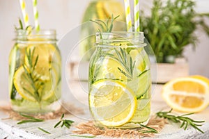 Fruit Infused Detox Water with lemon, cucumber and rosemary