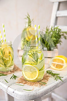 Fruit Infused Detox Water with lemon, cucumber and rosemary