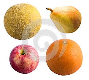 Fruit isolated on a white background. Melon, pear, apple and orange