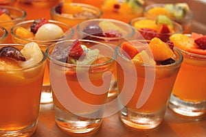 Fruit jelly in the glass bowl