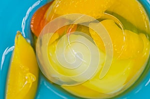 Fruit jelly mix on a blue plate