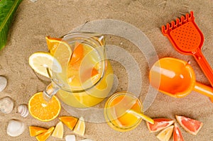 Fruit juice on the beach