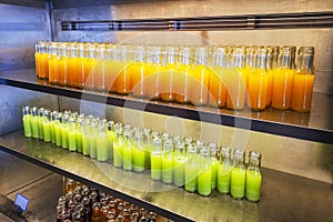 Fruit juice bottle buffet in the refrigerator