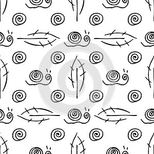 Fruit leaf and snail rural vector seamless pattern. Simplified retro illustration. Wrapping or scrapbook paper