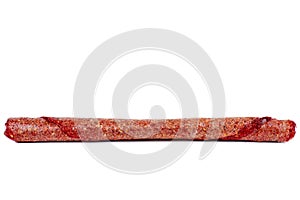 Fruit leather raspberry roll isolated on a white . Tasty fruit pastille marshmallow