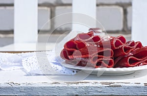 Fruit leather rolls, closeup shot