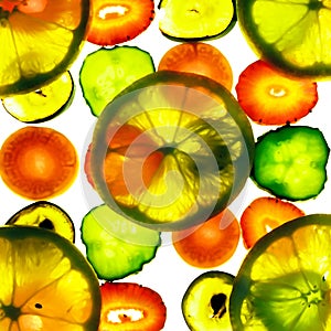 Multi fruit on lightbox