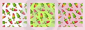 Fruit lollies seamless pattern. Popsicle. Fruit icecream in cartoon style.