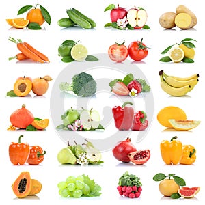 Fruit many fruits and vegetables collection isolated apple oranges grapes tomatoes colors