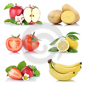 Fruit many fruits and vegetables collection isolated apple tomatoes lemon strawberries colors tomatoes