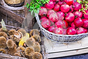 Fruit market with chestnut and garnet