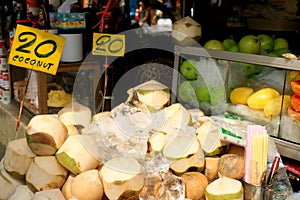Fruit market. Coconuts.