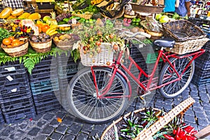 Fruit market with old bike