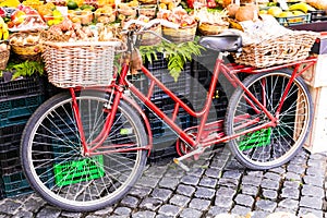 Fruit market with old bike in Campo di fiori in Rome photo